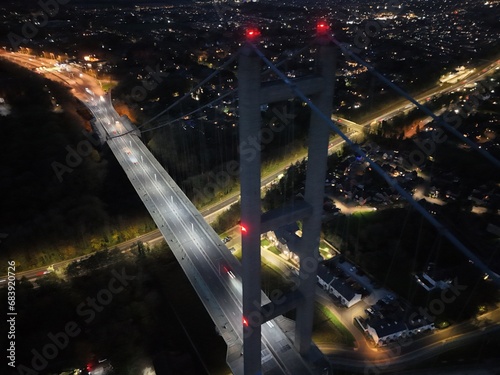 aerial view of Humber Bridge at night photo