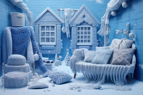 Snowy Knit Wonderland with Blue Backdrop © Lucija
