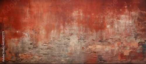 The old urban wall stood tall  its weathered surface revealing both the texture and history of the grunge-brick structure  complemented by a red-colored wallpaper design that added a unique touch to