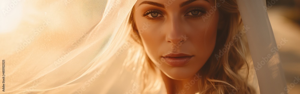 Closeup of beautiful bride wearing wedding veil Closeup of beautiful bride wearing wedding veil