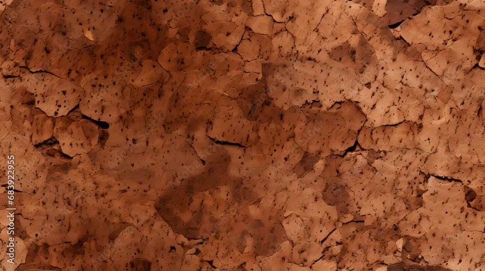 Seamless close-up texture of dark cork with rich brown tones