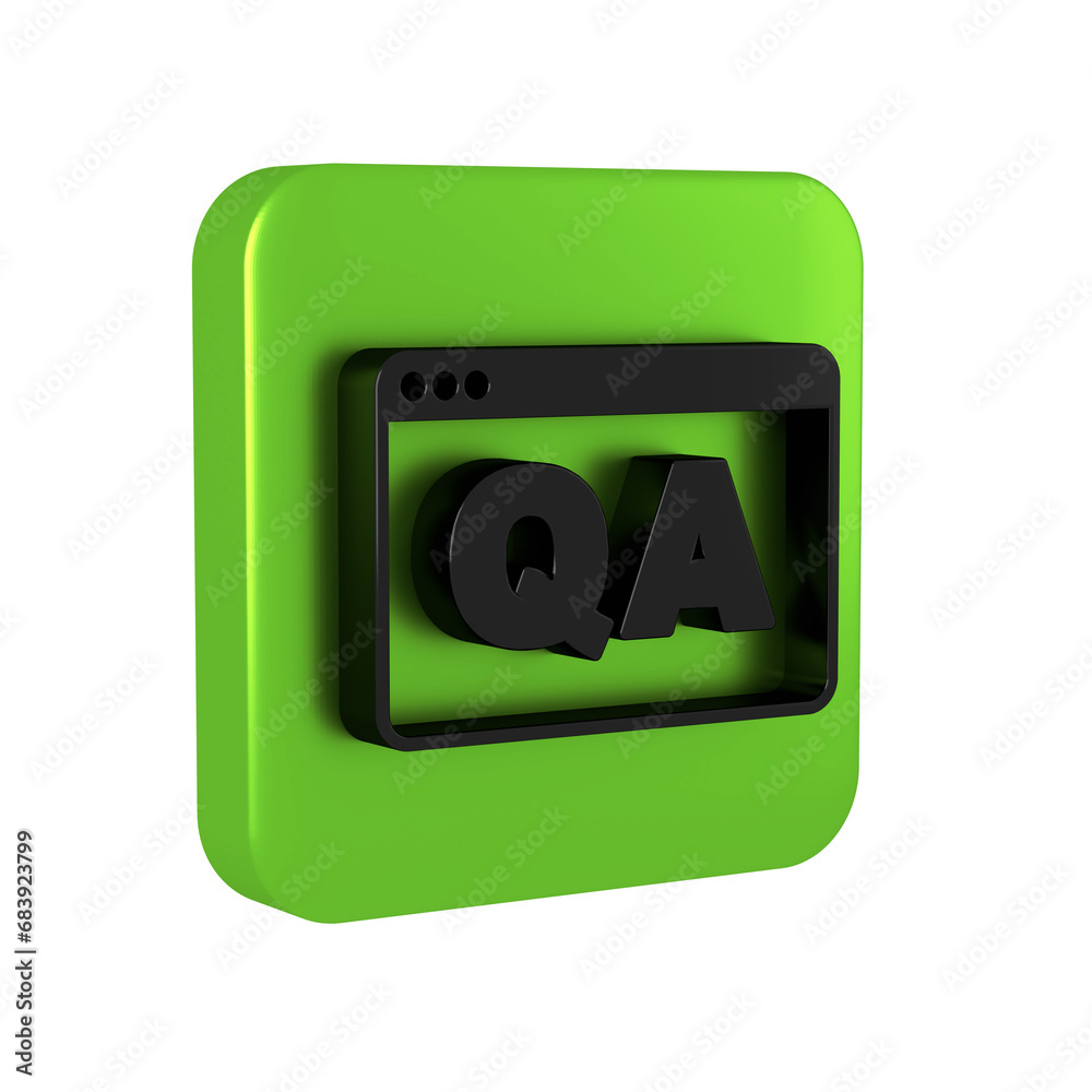 Black Speech bubbles with Question and Answer icon isolated on transparent background. Q and A symbol. FAQ sign. Chat speech bubble and chart. Green square button.