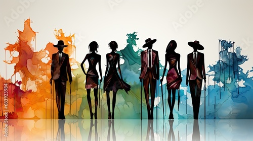 AI-generated abstract illustration of colorful women's fashion mannequins. MidJourney.