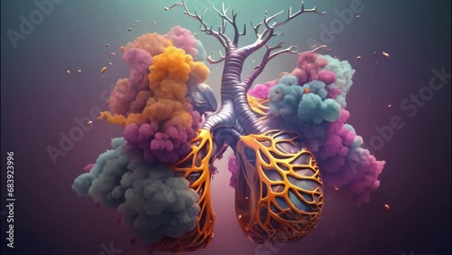 Human lungs with colorful explosions, symbolizing breathing and life photo