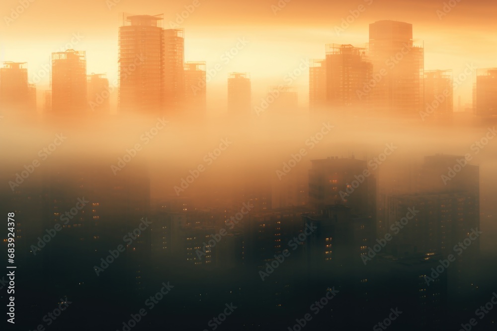 A captivating view of a city engulfed in a thick fog. This image can be used to create a mysterious and atmospheric atmosphere in various projects