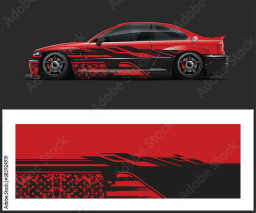 Racing car wrap design vector. Graphic abstract stripe racing background kit designs for wrap vehicle