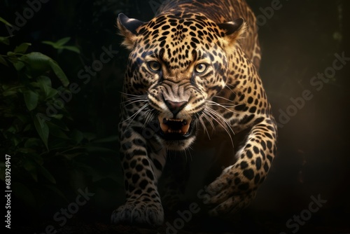 Imposing Jaguar coming. Predator feline pattern. Generate Ai