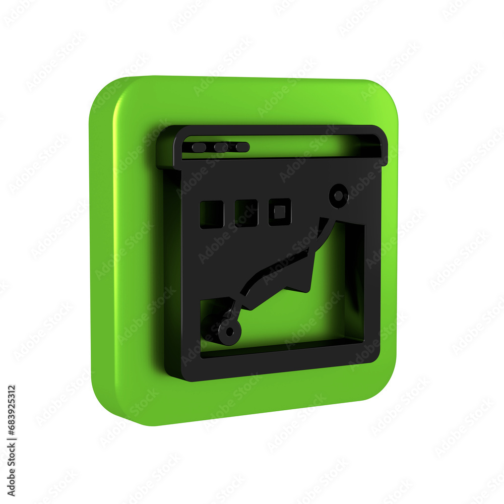 Black Histogram graph photography icon isolated on transparent background. Green square button.