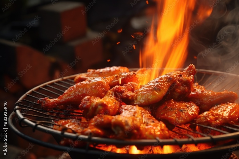 A picture of a grill full of deliciously cooked chicken wings. Perfect for summer BBQs and outdoor cooking A picture of a grill full of deliciously cooked chicken wings. Perfect for summer BBQs and outdoor cooking