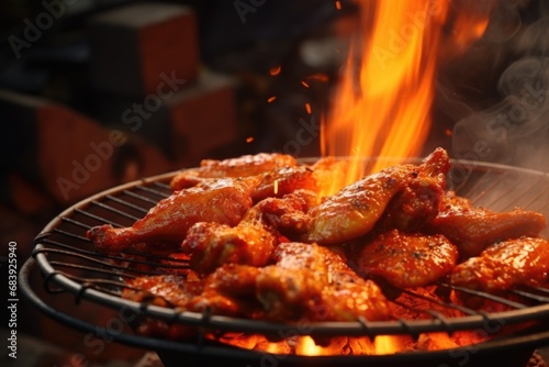 A picture of a grill full of deliciously cooked chicken wings. Perfect for summer BBQs and outdoor cooking