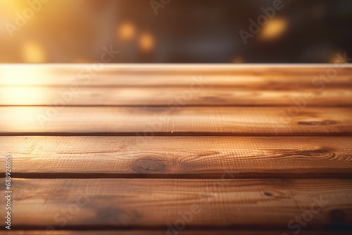 A wooden table is depicted with a blurry background. This versatile image can be used in various settings