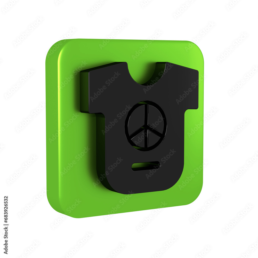 Black Peace icon isolated on transparent background. Hippie symbol of peace. Green square button. Black Peace icon isolated on transparent background. Hippie symbol of peace. Green square button.