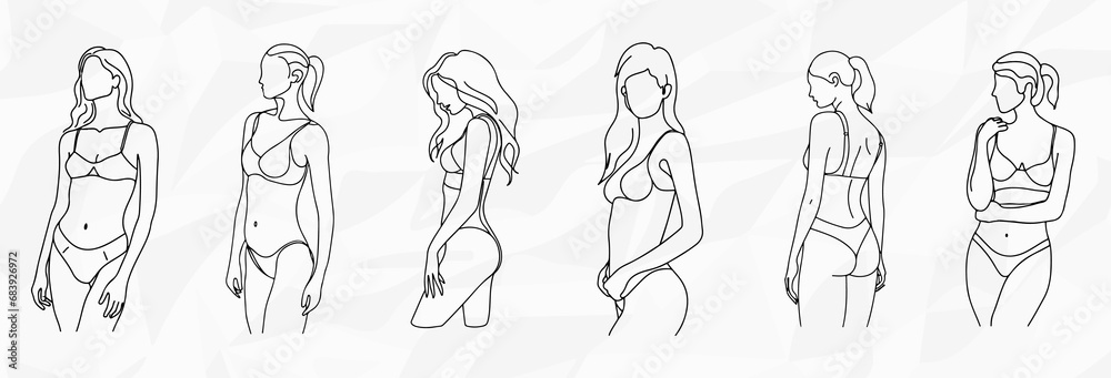 Sechs anonyme Frauen Lineart Zeichnungen in Unterwäsche Vektor Grafiken Sechs anonyme Frauen Lineart Zeichnungen in Unterwäsche Vektor Grafiken