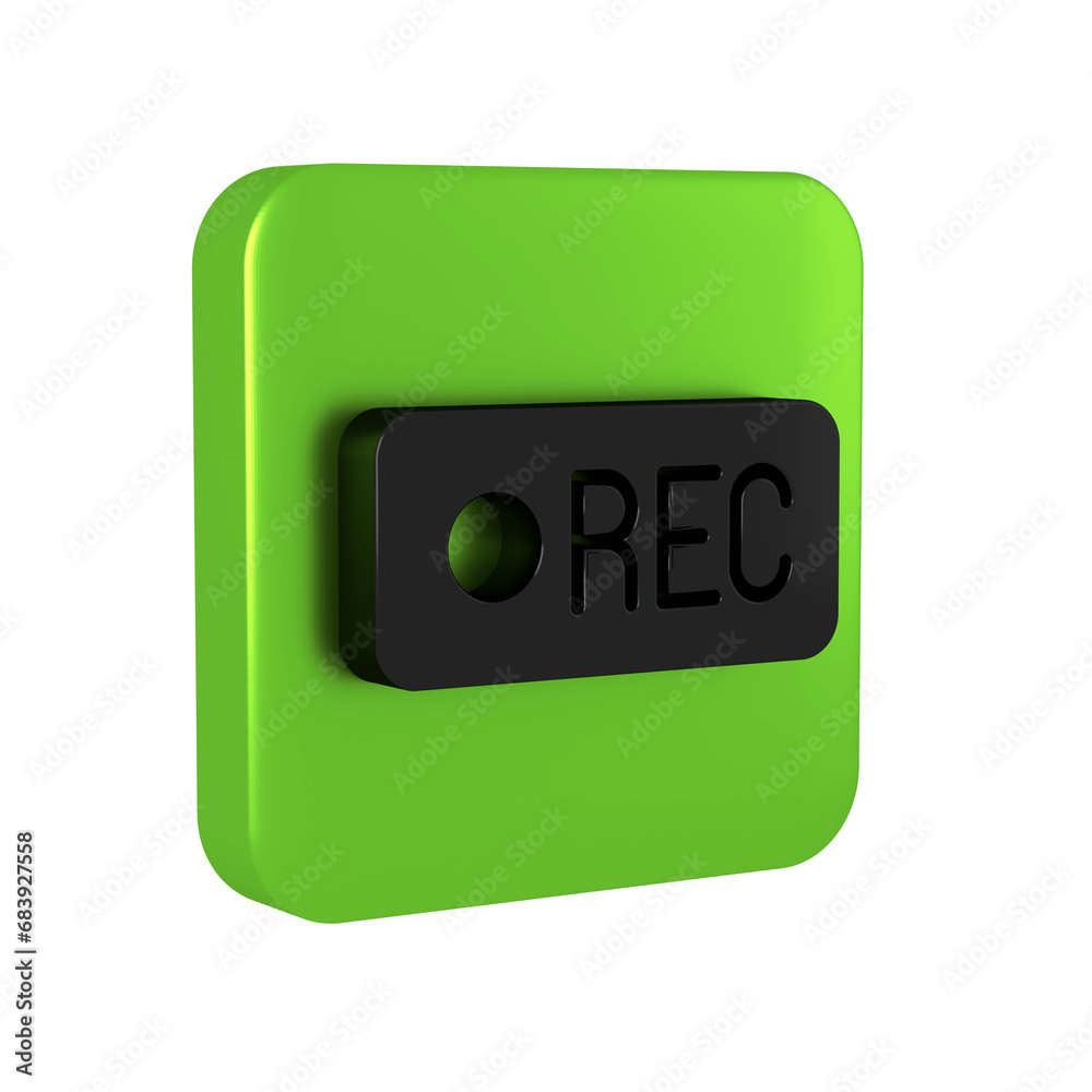 Black Record button icon isolated on transparent background. Rec button. Green square button. Black Record button icon isolated on transparent background. Rec button. Green square button.