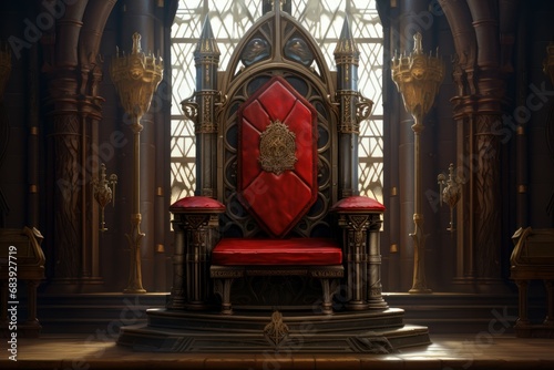 Imposing Castle throne. Royal palace room. Generate Ai photo