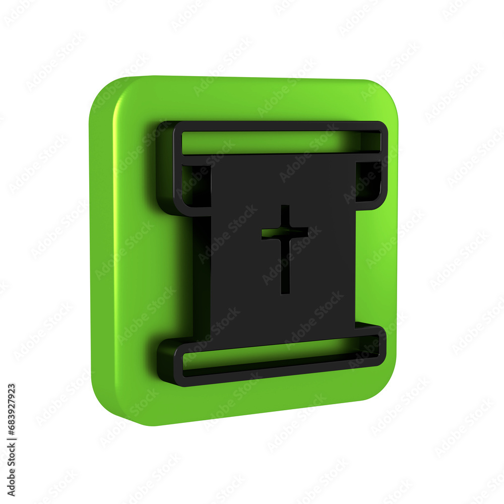 Black Flag with christian cross icon isolated on transparent background. Green square button. Black Flag with christian cross icon isolated on transparent background. Green square button.