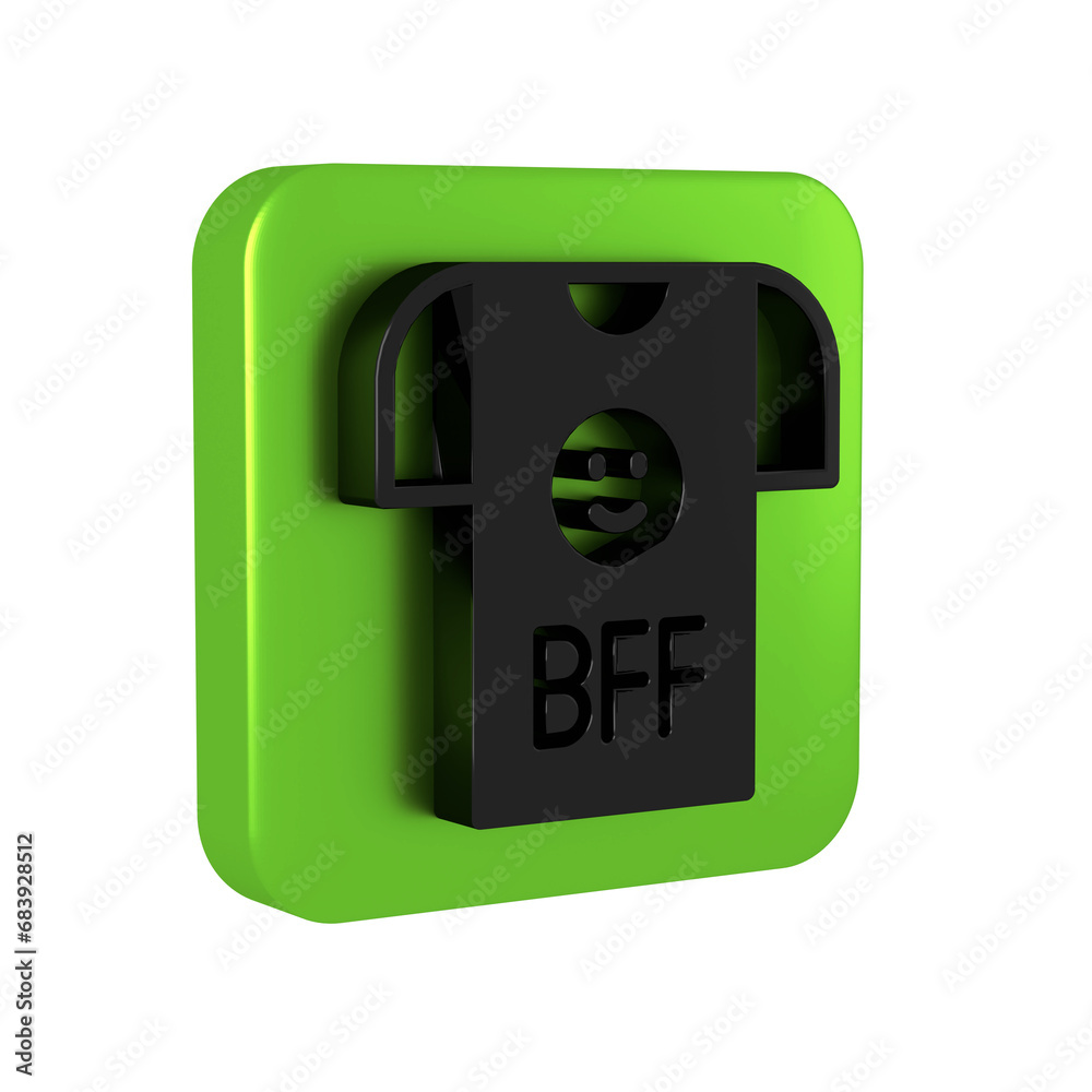 Black BFF or best friends forever icon isolated on transparent background. Green square button. Black BFF or best friends forever icon isolated on transparent background. Green square button.