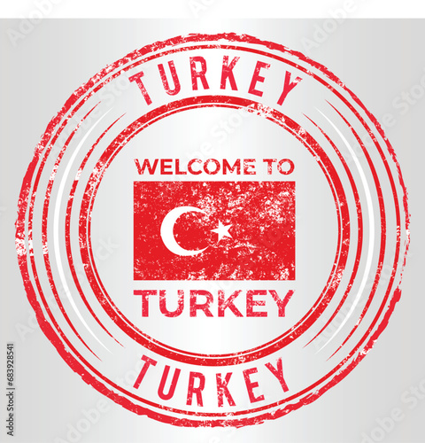 welcome to turkey in stamp view with brush flag