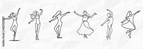 Elegante Rhythmen: Bundle mit anonymen Lineart-Illustrationen von tanzenden Frauen