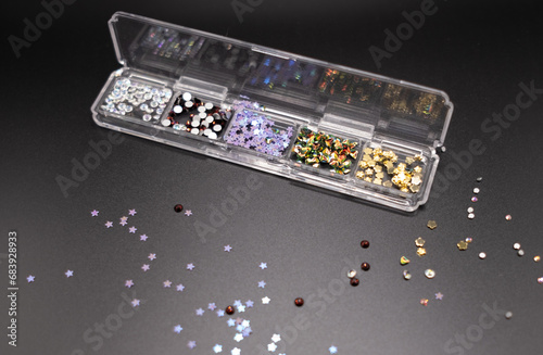 glitter and rhinestones for makeup and manicure