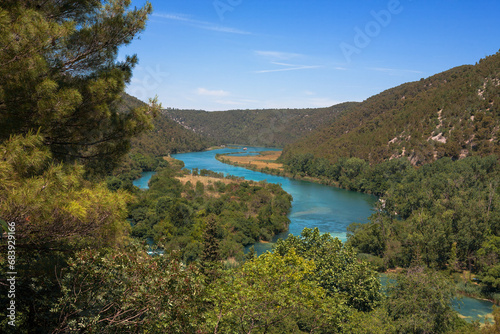 The Krka River below the Skradinski buk waterfalls in Krka National Park    ibenik-Knin  Croatia