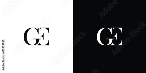 Photos Abstract Luxury Modern Serif Letter GE Monogram Logo Design in black and white c