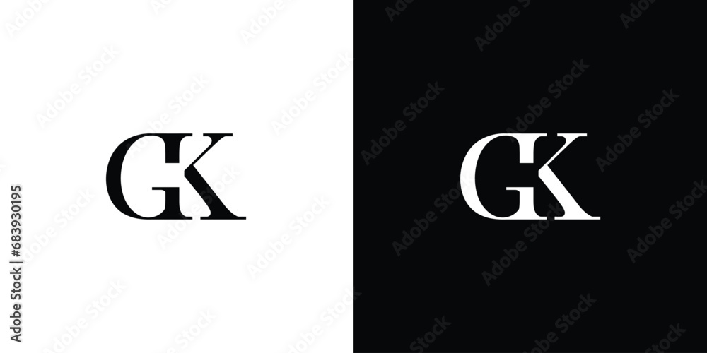 Abstract Alphabet letters Initials Monogram logo KG or GK in black and white color