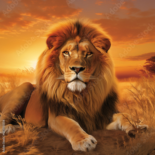 lion during the sunset
