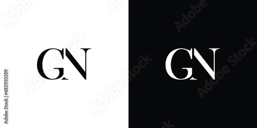 Abstract GN or NG letter design logo logotype concept with a serif font and elegant style in black and white color