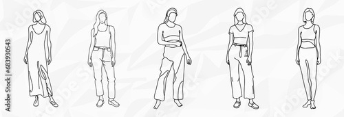 Stilvolle Eleganz: Bundle mit Vektorgrafiken von anonymen Lineart-Illustrationen modischer Frauen