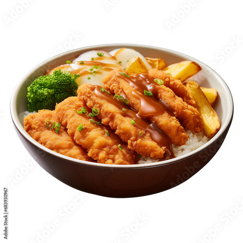 A Bowl of Japanese Chicken Katsu Curry Isolated on a Transparent Background