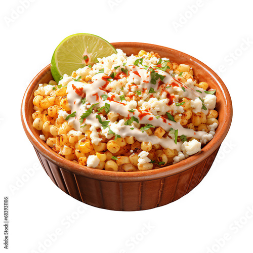 A Bowl of Mexican Street Corn (Elote) Isolated on a Transparent Background  photo