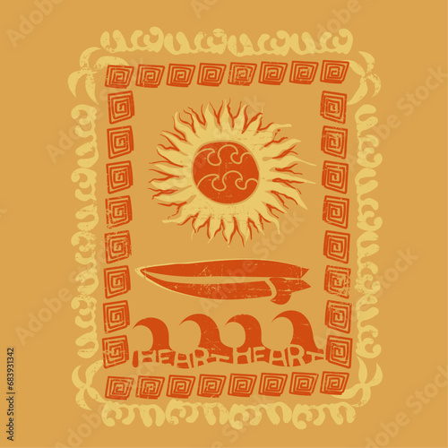 Boohoo summer beach Design art, feel the sunset, hand drawn beach art, vintage graphic print design for t shirt and others. Beach adventure, background. Summer vibes illustration. Feel the sunset.