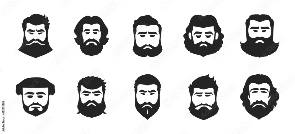 Hipster Handsome Bearded Men Faces Set. Men Faces with different Haircuts and Bearded Vector for Barbershop on a Transparent Background Hipster Handsome Bearded Men Faces Set. Men Faces with different Haircuts and Bearded Vector for Barbershop on a Transparent Background