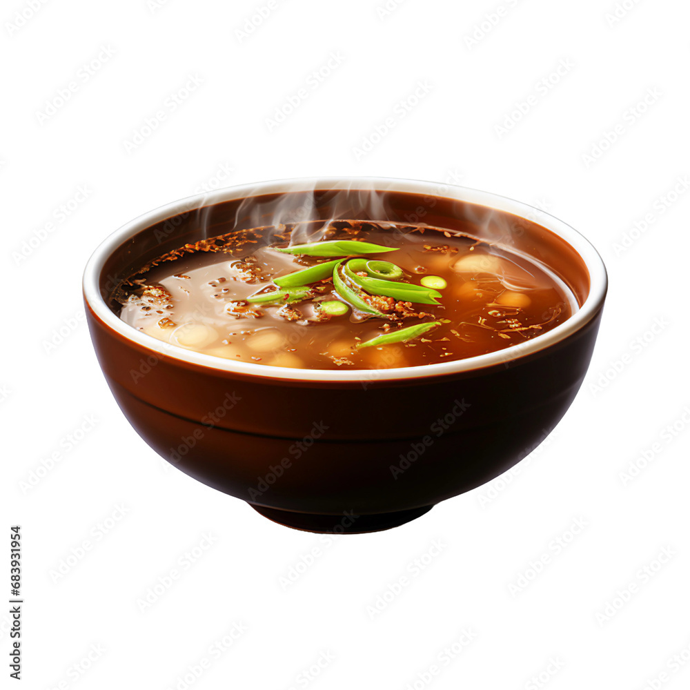 A Bowl of Steaming Hot Miso Soup Isolated on a Transparent Background