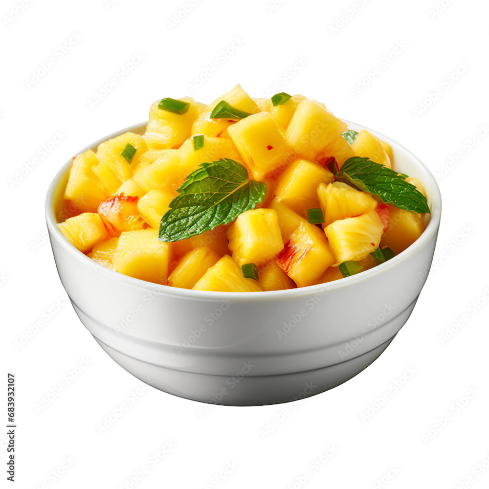 A Bowl of Tropical Mango Pineapple Salad Isolated on a Transparent Background A Bowl of Tropical Mango Pineapple Salad Isolated on a Transparent Background