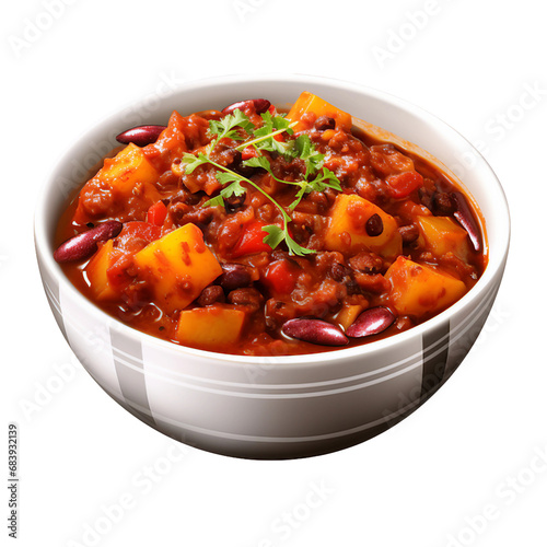 A Bowl of Vegetarian Chili Isolated on a Transparent Background