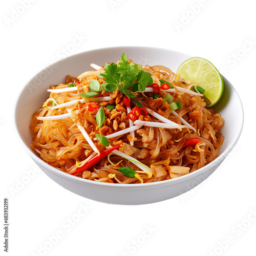A Bowl of Vegetarian Pad Thai Noodles Isolated on a Transparent Background
