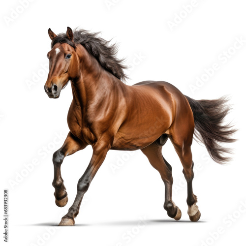 Purebred brown horse isolated on white background. Galloping stallion © Lazy_Bear
