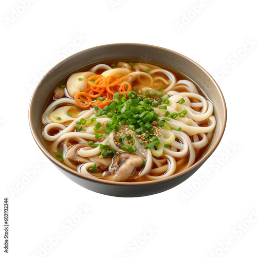 A Bowl of Vegetarian Udon Noodle Soup Isolated on a Transparent Background