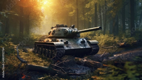 Tanks in the forest. Military Concept. War Concept. Battlefield.
