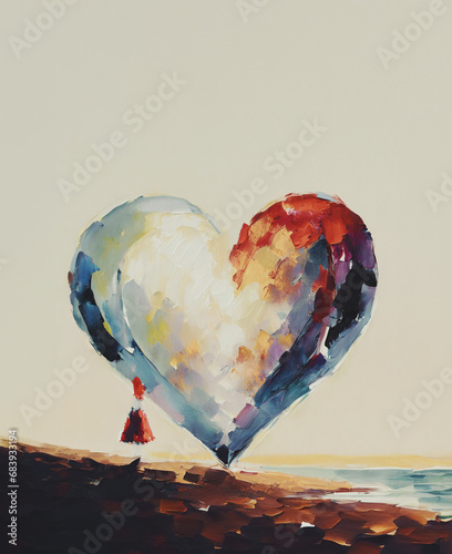 piccola figura femminile  e grande cuore, colori ad olio su tela photo
