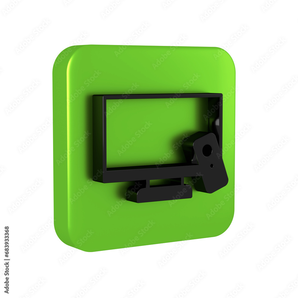 Black Smart Tv icon isolated on transparent background. Television sign. Green square button.