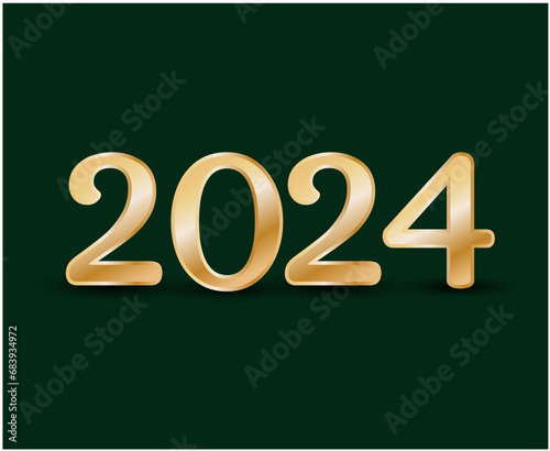 2024 Happy New Year Abstract Gold Graphic Design Vector Logo Symbol Illustration With Green Background