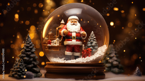 Santa Claus inside a glass sphere on a background of lights. Christmas decoration, Christmas glass ball. © Jacques Evangelista
