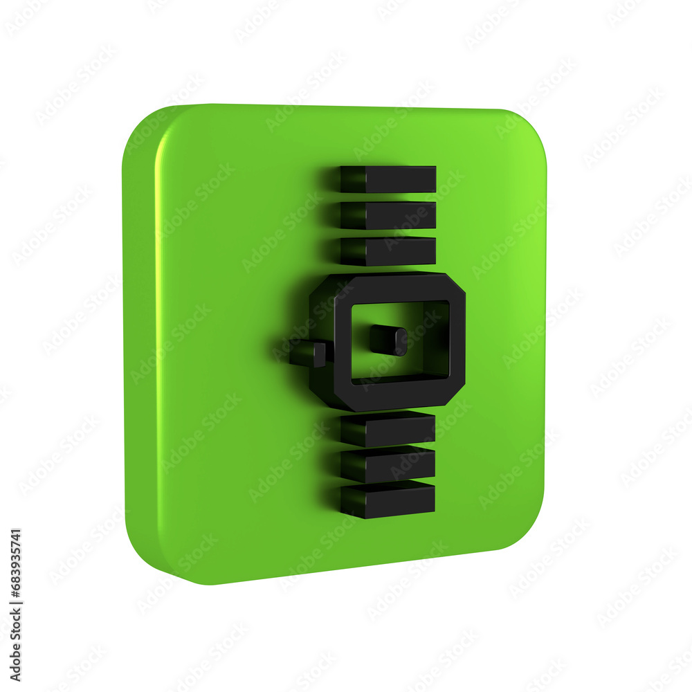 Black Wrist watch icon isolated on transparent background. Wristwatch icon. Green square button. Black Wrist watch icon isolated on transparent background. Wristwatch icon. Green square button.