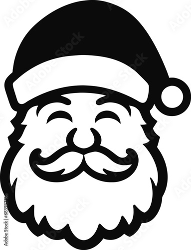 Santa Claus face vector illustration isolated on white for design. Christmas Smiling Santa head face silhouette on white background, generative ai