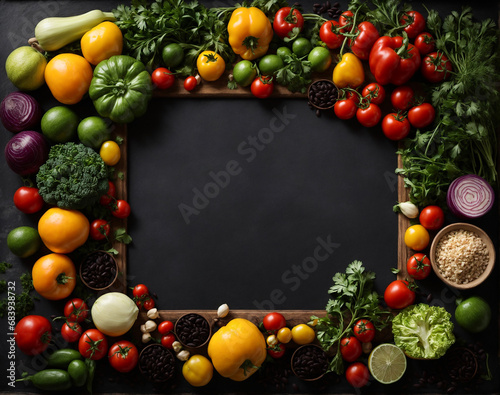 black frame of healthy food with copy space