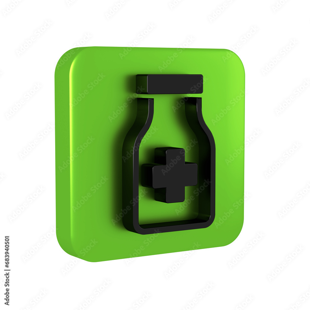 Black Sedative pills icon isolated on transparent background. Green square button. Black Sedative pills icon isolated on transparent background. Green square button.