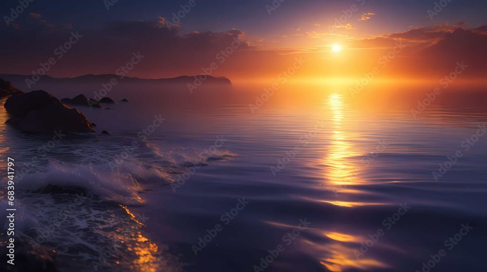 Water splashes sparkle as the sun takes in the light from the direction it rises above the horizon